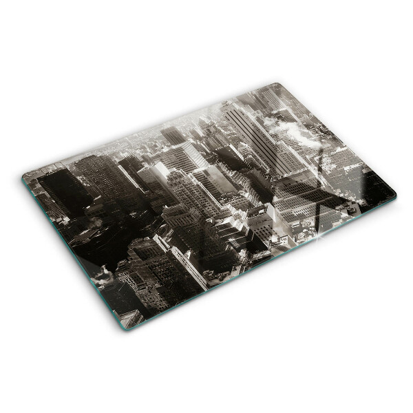 Snijplanken van glas Panorama van de stad in zwart-wit tinten