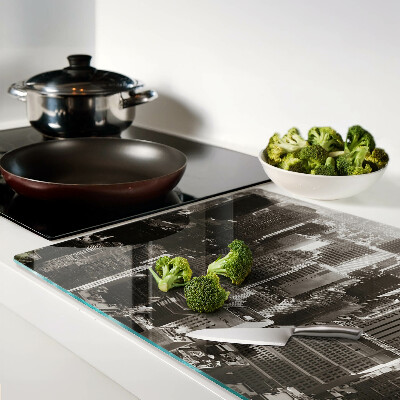 Snijplanken van glas Panorama van de stad in zwart-wit tinten