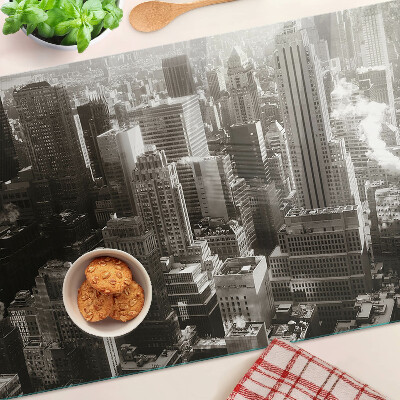 Snijplanken van glas Panorama van de stad in zwart-wit tinten