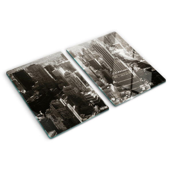 Snijplanken van glas Panorama van de stad in zwart-wit tinten
