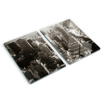 Snijplanken van glas Panorama van de stad in zwart-wit tinten