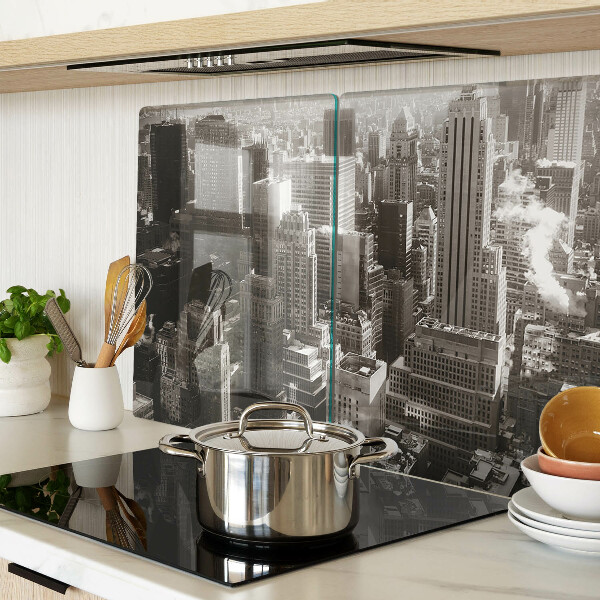 Snijplanken van glas Panorama van de stad in zwart-wit tinten