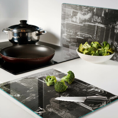 Snijplanken van glas Panorama van de stad in zwart-wit tinten
