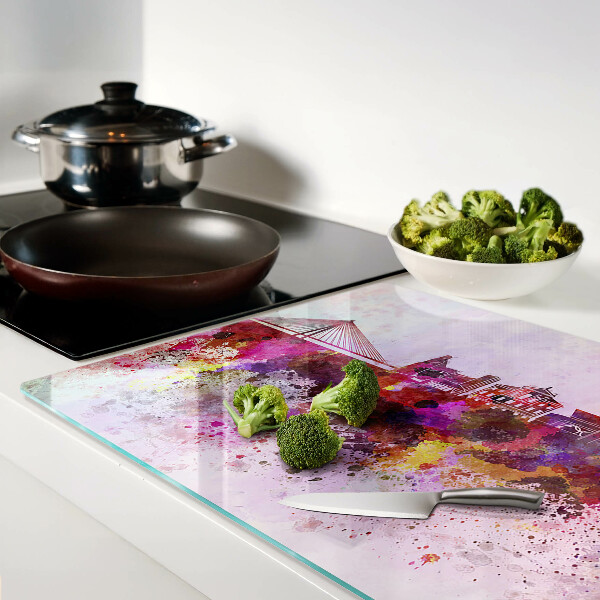 Snijplanken glas Een stad in aquarelstijl