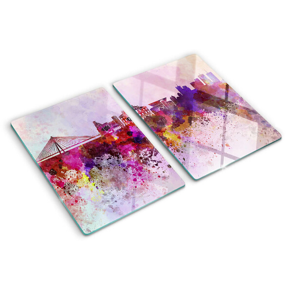 Snijplanken glas Een stad in aquarelstijl