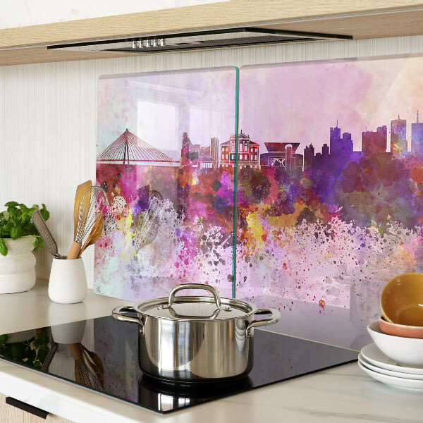 Snijplanken glas Een stad in aquarelstijl