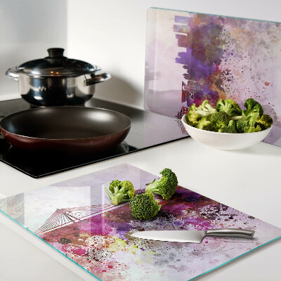 Snijplanken glas Een stad in aquarelstijl