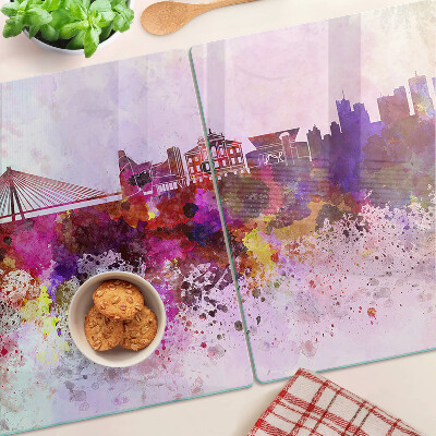 Snijplanken glas Een stad in aquarelstijl