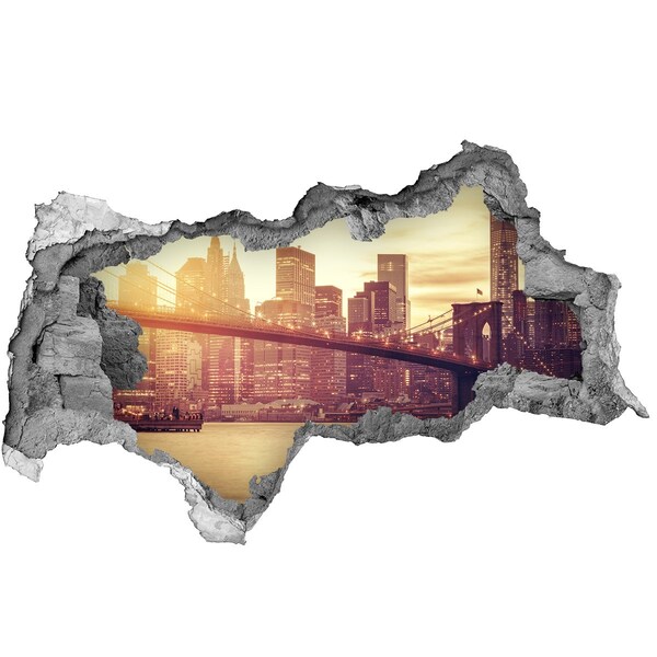 Zelfklevende 3D wandsticker illusie Brooklyn Bridge bij zonsondergang