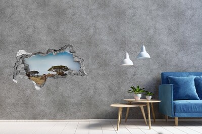 3D muursticker gescheurde muur Afrikaanse savanne met olifanten