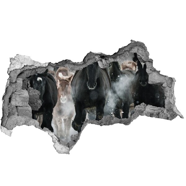3D muursticker gescheurde muur Paarden galopperen dwars door de muur.