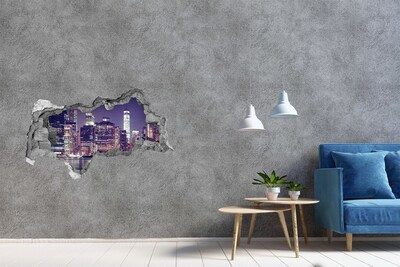 Zelfklevende 3D wandsticker illusie De skyline van New York 's nachts