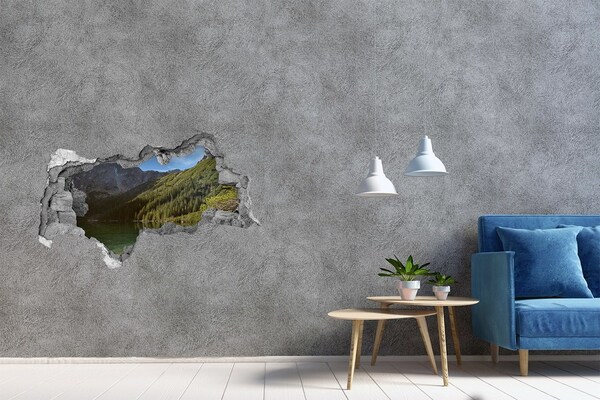 3D muursticker gescheurde muur Bergmeer in het dal