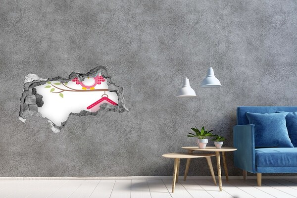 3D muursticker gescheurde muur Uilen op een tak