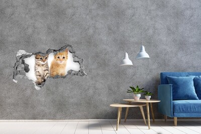 Zelfklevende 3D wandsticker illusie Kattenvriendjes achter het gat