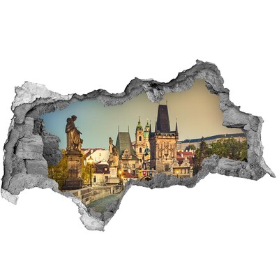 Zelfklevende 3D wandsticker illusie Praag in het licht van de zonsondergang