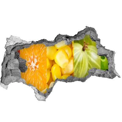 3D muursticker gescheurde muur Fruitmuurschildering in een gat in de muur