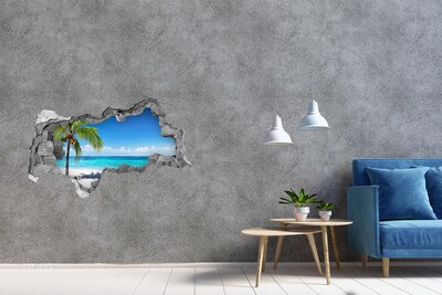 Zelfklevende 3D wandsticker illusie Tropisch strand met palmbomen