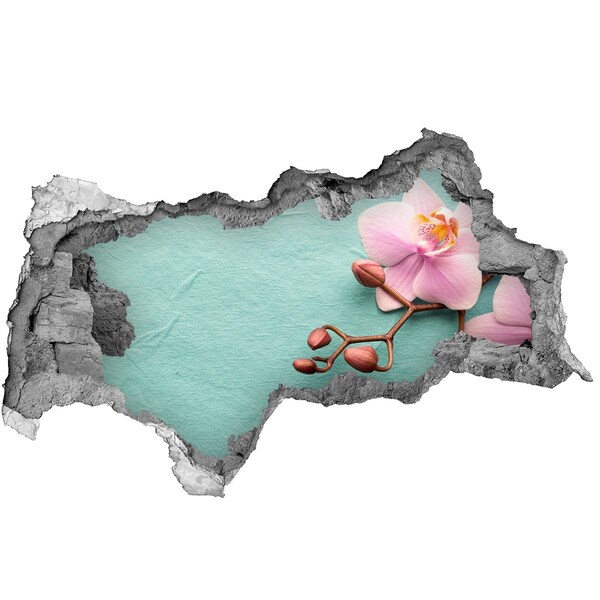 Wandsticker 3D doorkijk Orchideebloem in een beschadigde muur