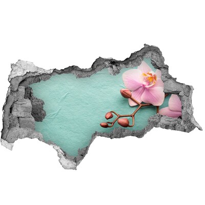Wandsticker 3D doorkijk Orchideebloem in een beschadigde muur