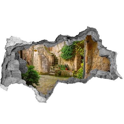 Wandsticker 3D doorkijk Een charmante binnenplaats in de oude stad.