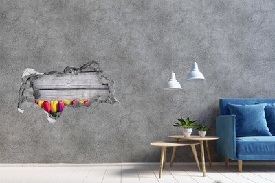 3D muursticker gescheurde muur Bloemen door een gat in de muur