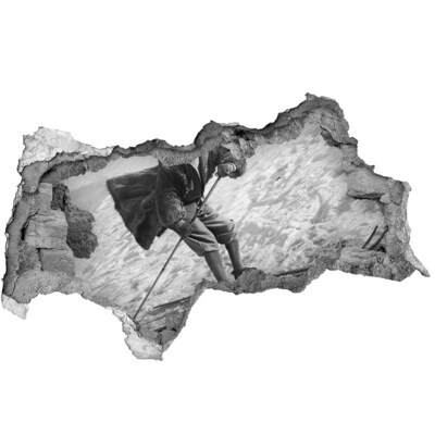 3D muursticker gescheurde muur Winterskiër in retrostijl