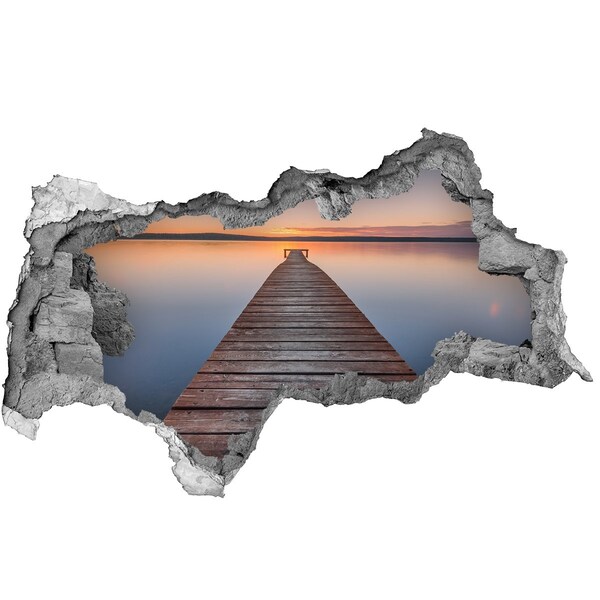 3D sticker gat in stenen muur Zonsondergang boven het meer