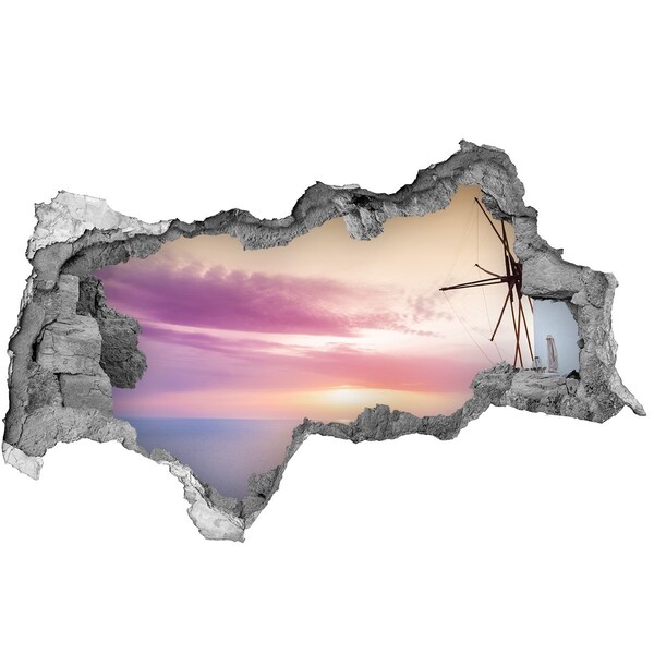 3D muursticker gescheurde muur Uitzicht op het Griekse eiland