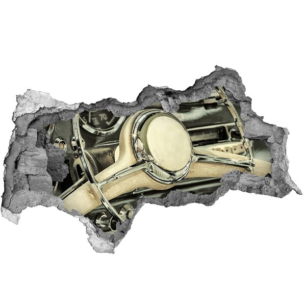 Wandsticker 3D doorkijk De stijlvolle cockpit van een klassieke auto