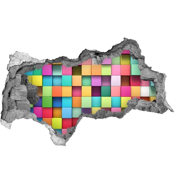 Zelfklevende 3D wandsticker illusie Kleurrijke blokken in een gat in de muur