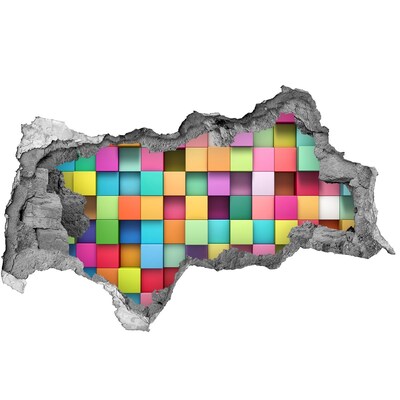 Zelfklevende 3D wandsticker illusie Kleurrijke blokken in een gat in de muur