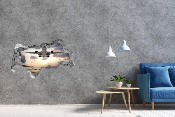 3D muursticker gescheurde muur Vlucht de ondergaande zon tegemoet