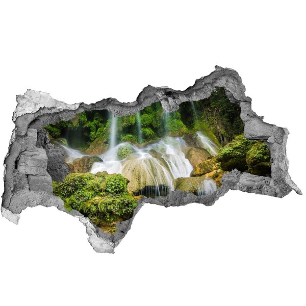 Zelfklevende 3D wandsticker illusie Waterval in de jungle