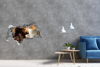 Zelfklevende 3D wandsticker illusie Koffie en vers brood