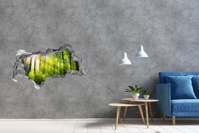 3D sticker gat in stenen muur Groen bos met zonnestralen