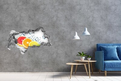 3D sticker gat in stenen muur Verfrissende citrusvruchten in water