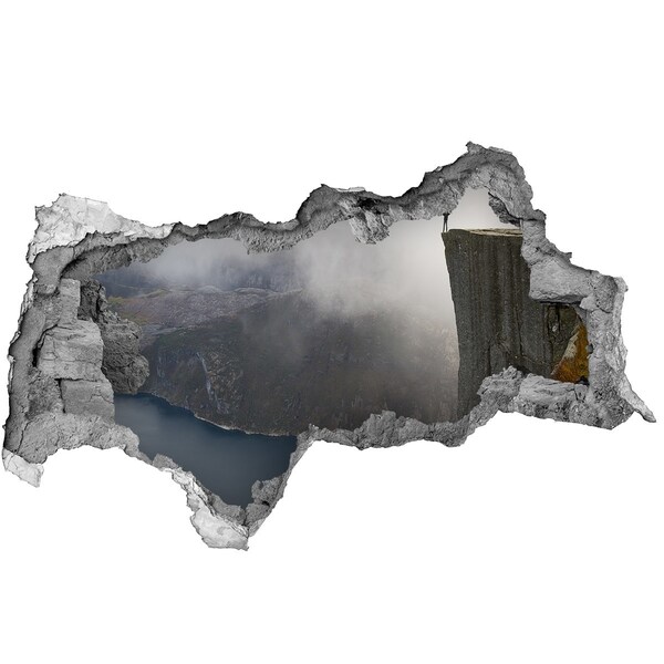 Wandsticker 3D doorkijk Uitzicht vanaf de klif boven het fjord