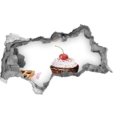 Zelfklevende 3D wandsticker illusie Heerlijke cupcake met een kers
