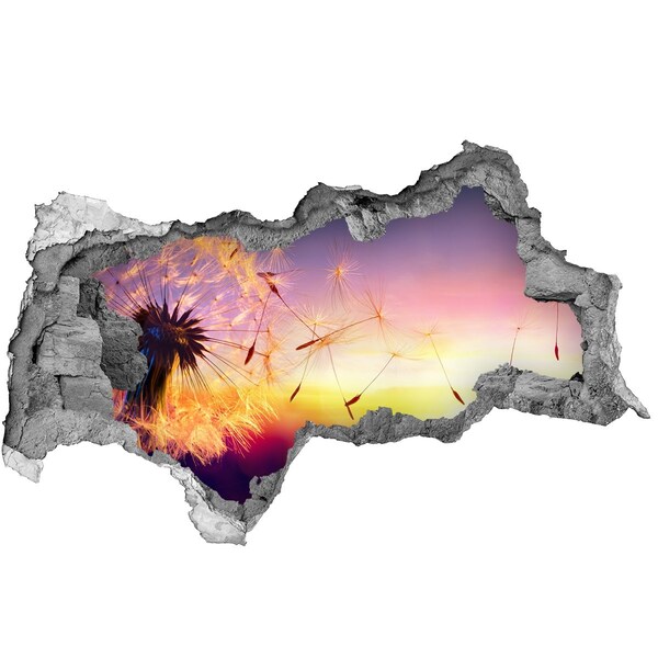 3D muursticker gescheurde muur Bloemendromen bij zonsondergang