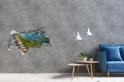3D muursticker gescheurde muur Berglandschap achter het gat in de muur