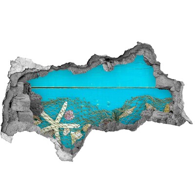 Zelfklevende 3D wandsticker illusie De onderwaterwereld tegen de achtergrond van het rif.