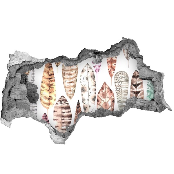 3D sticker gat in stenen muur Kleurrijke bladeren in een gat in de muur