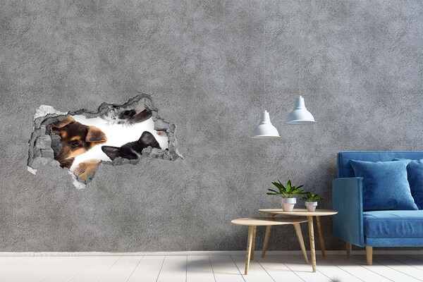 3D muursticker gescheurde muur Dierenvoyeurs