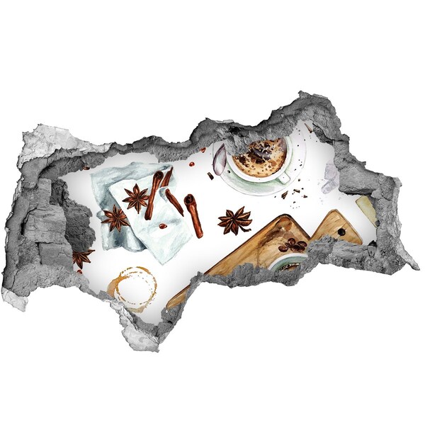 3D sticker gat in stenen muur Koffiehoekje met kruiden