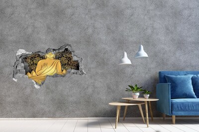 3D sticker gat in stenen muur Gouden Boeddha omringd door een mandala