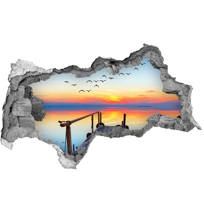 Zelfklevende 3D wandsticker illusie Zonsondergang boven het meer