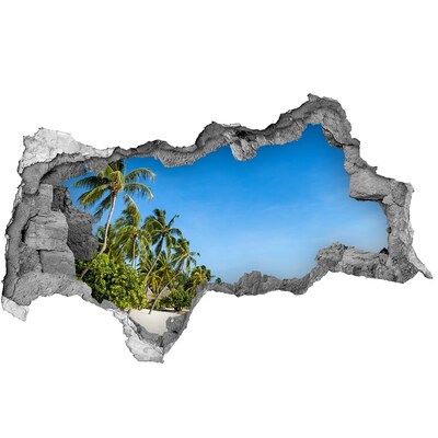 Wandsticker 3D doorkijk Tropisch strand met palmbomen