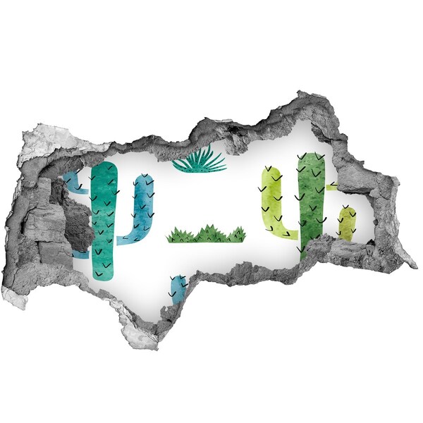 Wandsticker 3D doorkijk Groen landschap met cactussen