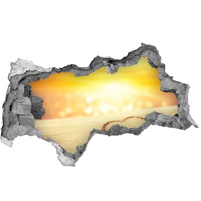 3D sticker gat in stenen muur Goudkleurig strand met een hart